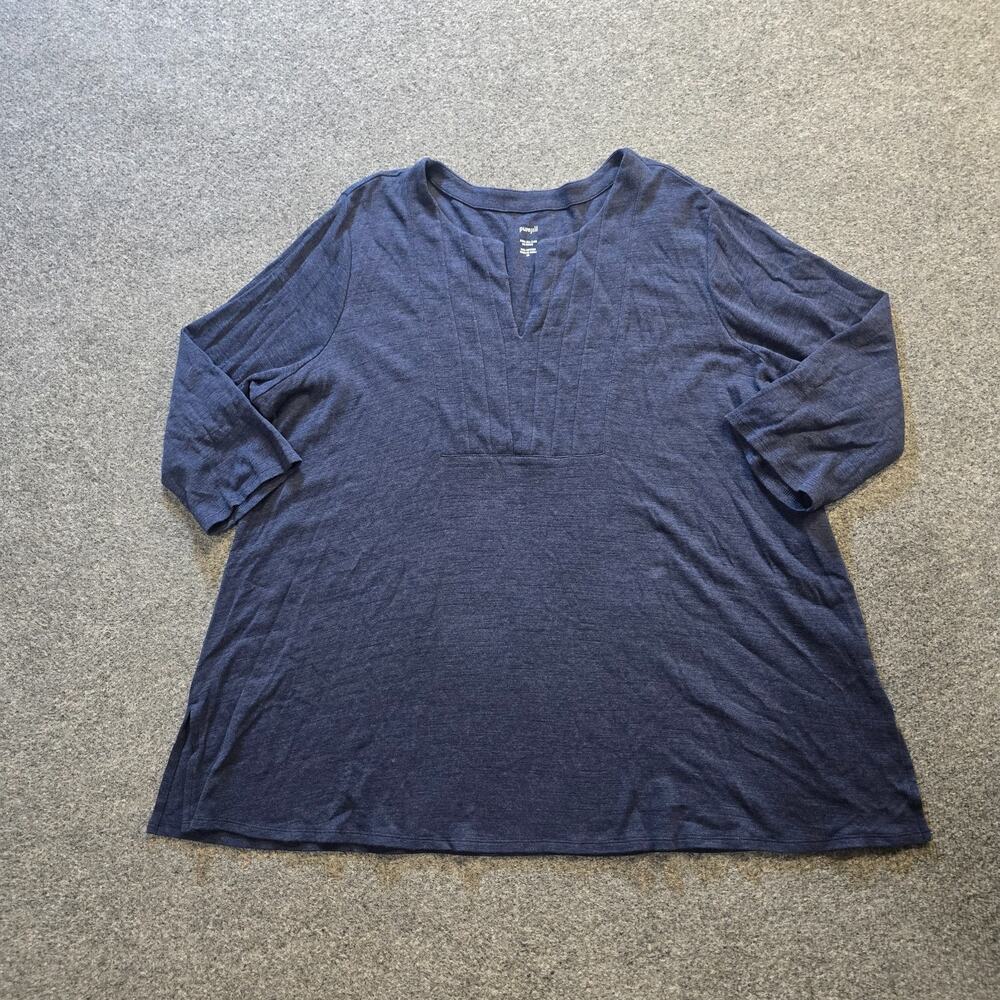 J Jill Top Women Size 2X Blue Pure Jill Slub Bib Tunic Long Sleeve Casual Basic